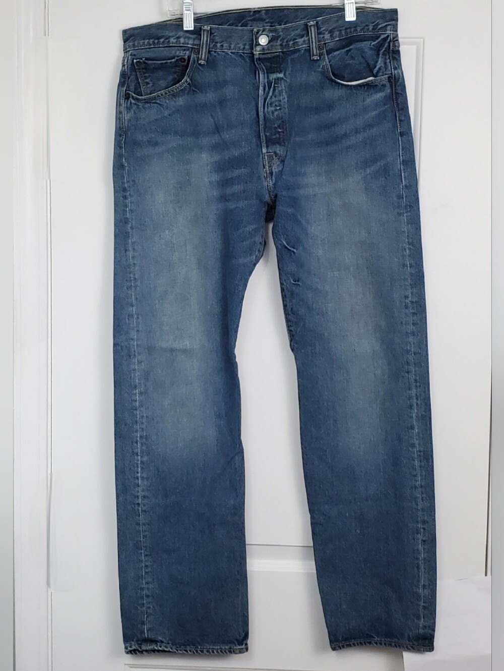 Levis Mens 501 Button Fly Denim Jeans Whiskers - Size 36x32 - GUC